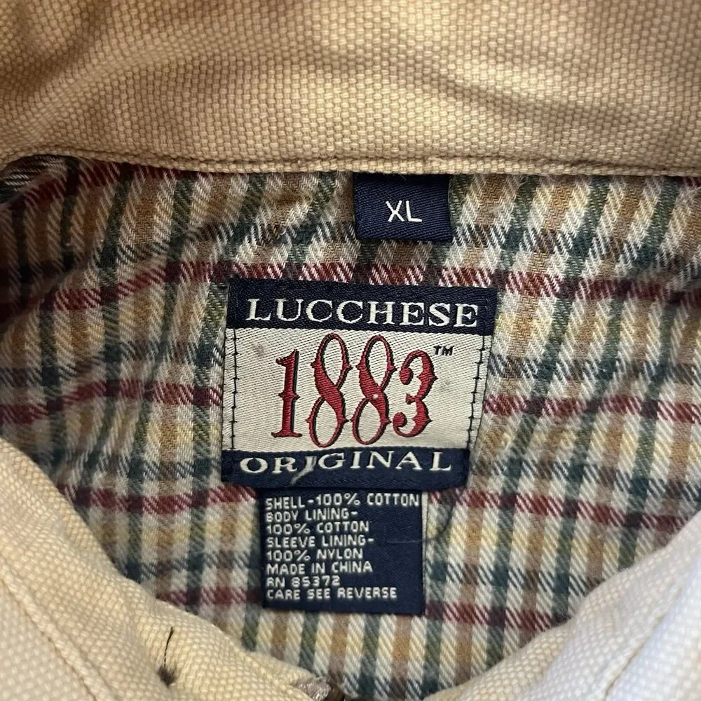 Vtg Lucchese Jacket Mens XL 1883 Original Canvas Bomber Tan Western Cowboy